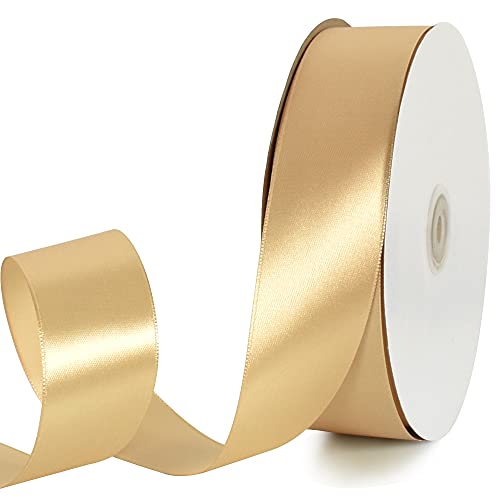 TONIFUL 1-1/2 Inch (40mm) x 100 Yards Gold Wide Satin Ribbon Solid Fabric Ribbon for Gift Wrapping Chair Sash Valentine's Day Wedding Birthday Party Dekoration Floral Craft Nähen von TONIFUL