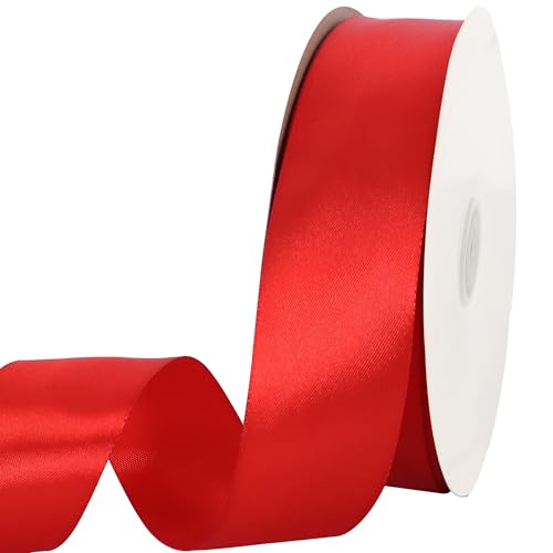 TONIFUL 1-1/2 Inch (40mm) x 100 Yards Red Wide Satin Ribbon Solid Fabric Ribbon for Gift Wrapping Chair Sash Valentine's Day Wedding Birthday Party Dekoration Haarfloral Craft Nähen von TONIFUL