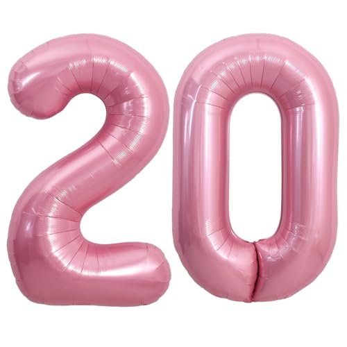TONIFUL 101,6 cm große, hellrosa Zahl 20 Luftballons mit riesigen Ziffern 20 Heliumballons, Folienballons aus Mylar, große Zahlenballons für 20. Geburtstag, Party, 20. Geburtstag, 20 von TONIFUL