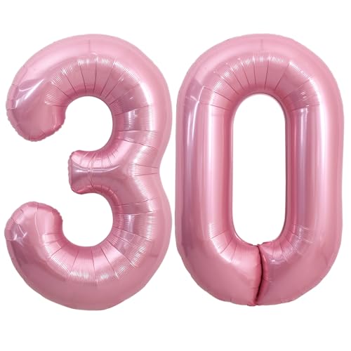 TONIFUL 101,6 cm große, hellrosa Zahl 30 Luftballons mit riesiger Ziffer 30 Heliumballons, Folienballons aus Mylar, große Zahlenballons für 30. Geburtstag, Party, 30. Geburtstag, Dekoration, von TONIFUL