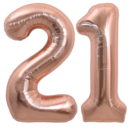 TONIFUL 101,6 cm große, rotgoldene Zahl 21 Luftballons mit riesigen Ziffern 21 oder 12 Heliumballons, Folien-Mylar-Ballons für den 12. oder 21. Geburtstag, Party, 12. oder 21. Jahrestag, Zubehör, von TONIFUL