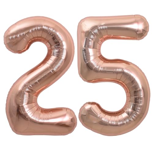 TONIFUL 101,6 cm große, rotgoldene Zahl 25 Luftballons mit riesigen Ziffern 25 oder 52 Heliumballons, Folien-Mylar-Ballons für 25. oder 52. Geburtstag, Party, 25. oder 52. Jahrestag, Zubehör, von TONIFUL