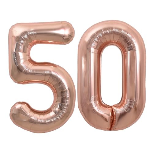 TONIFUL 101,6 cm große, rotgoldene Zahl 50 Luftballons mit riesiger Ziffer 50 Heliumballons, Folienballons aus Mylar, große Zahlenballons für 50. Geburtstag, Party, 50. Jahrestag, Dekorationen von TONIFUL