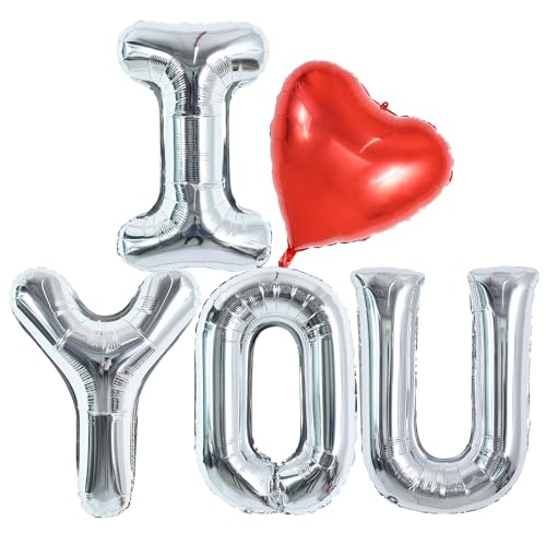 TONIFUL 101,6 cm große Luftballons mit Aufschrift "I Love You", Folien-Buchstabenballons, herzförmige Luftballons, Dekoration für Valentinstag, Hochzeit, Brautparty, Jahrestag, Verlobung, Partyzubehör von TONIFUL