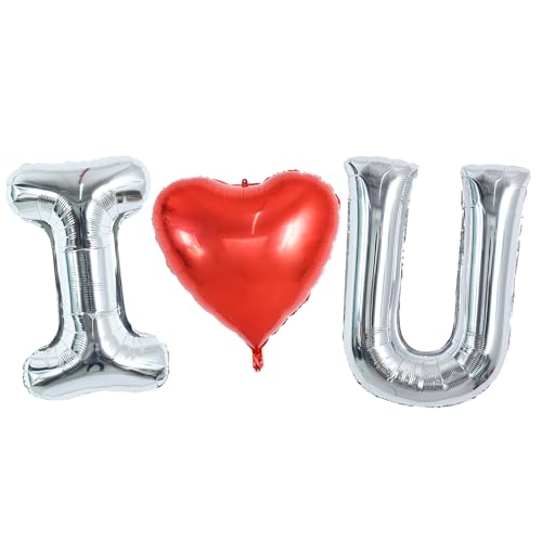 TONIFUL 101,6 cm große Luftballons mit Aufschrift "I Love You", Folienbuchstaben, Herzform, Dekoration für Valentinstag, Hochzeit, Brautparty, Jahrestag, Verlobung, Partyzubehör (Silber, 3 Stück) von TONIFUL