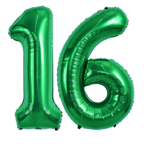 TONIFUL 101,6 cm große dunkelgrüne Zahl 16 Luftballons mit riesigen Ziffern 16 oder 61 Heliumballons, Folien-Mylar-Ballons für 16. oder 61. Geburtstag, Party, 16. oder 61. Jahrestag, Zubehör, von TONIFUL
