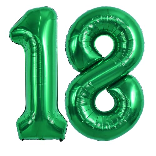 TONIFUL 101,6 cm große dunkelgrüne Zahl 18 Luftballons mit riesigen Ziffern 18 oder 81 Heliumballons, Folien-Mylar-Ballons für 18. oder 81. Geburtstag, Party, 18. oder 81. Jahrestag, Zubehör, von TONIFUL