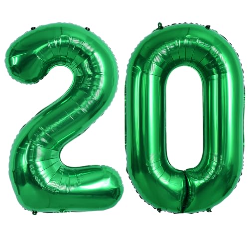TONIFUL 101,6 cm große dunkelgrüne Zahl 20 Luftballons mit riesigen Ziffern 20 Heliumballons, Folienballons aus Mylar, große Zahlenballons für 20. Geburtstag, Party, 20. Jahrestag, Dekorationen von TONIFUL
