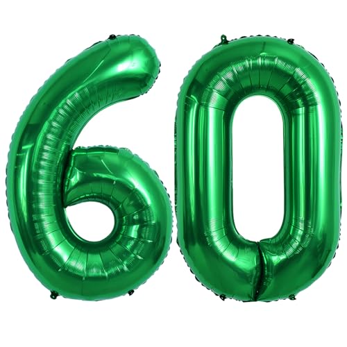 TONIFUL 101,6 cm große dunkelgrüne Zahl 60 Luftballons mit riesigen Ziffern 60 Heliumballons, Folienballons aus Mylar, große Zahlenballons für 60. Geburtstag, Party, 60. Geburtstag, Dekoration, von TONIFUL