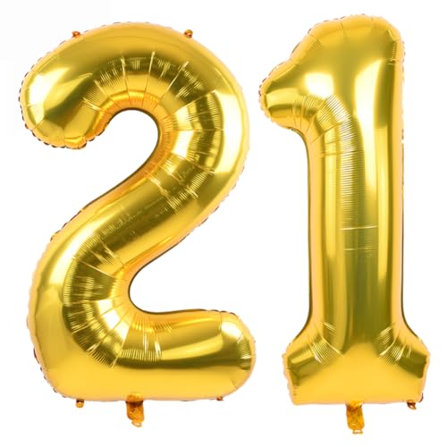 TONIFUL 101,6 cm große goldene Zahl 21 Luftballons mit riesigen Ziffern 21 oder 12 Heliumballons, Folien-Mylar-Ballons für den 12. oder 21. Geburtstag, Party, 12. oder 21. Jahrestag, Zubehör, von TONIFUL