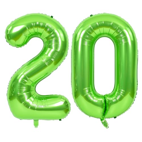 TONIFUL 101,6 cm große grüne Zahl 20 Luftballons Riesenziffer 20 Heliumballons Folienballons Mylar Big Number Ballons für 20. Geburtstag Party 20. Geburtstag Supplies Dekorationen von TONIFUL