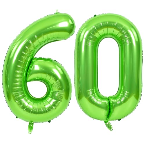 TONIFUL 101,6 cm große grüne Zahl 60 Luftballons mit riesigen Ziffern 60 Heliumballons, Folienballons aus Mylar, große Zahlenballons für 60. Geburtstag, Party, 60. Geburtstag, Dekoration, Dekoration von TONIFUL