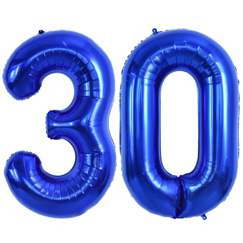 TONIFUL 101,6 cm große marineblaue Luftballons mit Zahl 30, riesige Ziffern 30 Heliumballons, Folienballons aus Mylar, große Zahlenballons für 30. Geburtstag, Party, 30. Jahrestag, Dekorationen von TONIFUL