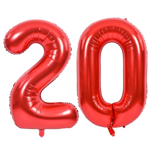 TONIFUL 101,6 cm große rote Zahl 20 Luftballons Riesenziffer 20 Heliumballons Folienballons Mylar Big Number Ballons für 20. Geburtstag Party 20. Geburtstag Supplies Dekorationen von TONIFUL