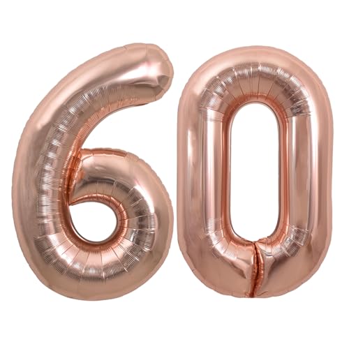 TONIFUL 101,6 cm große rotgoldene Zahl 60 Luftballons mit riesigen Ziffern 60 Heliumballons, Folienballons aus Mylar, große Zahlenballons für 60. Geburtstag, Party, 60. Geburtstag, Dekoration, von TONIFUL