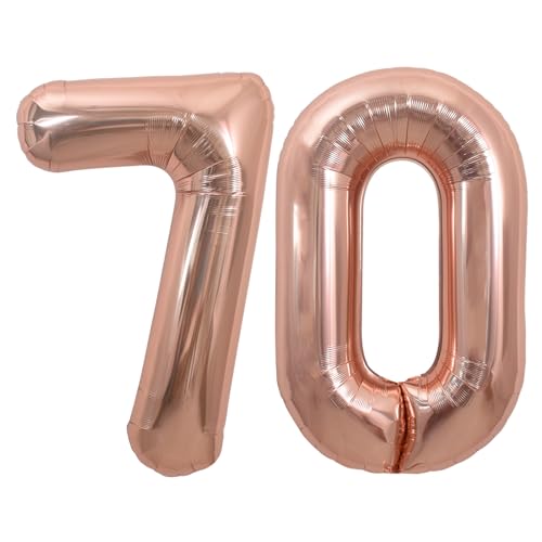 TONIFUL 101,6 cm große rotgoldene Zahl 70 Luftballons mit riesiger Ziffer 70 Heliumballons, Folienballons aus Mylar, große Zahlenballons für 70. Geburtstag, Party, 70. Jahrestag, Dekorationen von TONIFUL