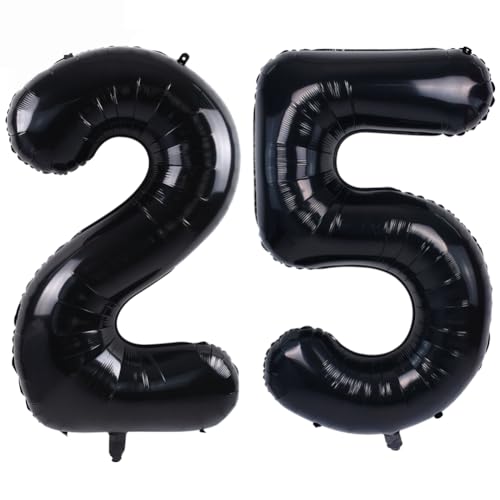 TONIFUL 101,6 cm große schwarze Zahl 25 Luftballons mit riesigen Ziffern 25 oder 52 Heliumballons, Folien-Mylar-Ballons für 25. oder 52. Geburtstag, Party, 25. oder 52. Jahrestag, Zubehör, von TONIFUL