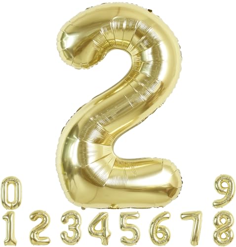 TONIFUL 101,6 cm großer Ballon mit großen Zahlen, 0–9, Geburtstagsparty-Dekorationen, Folien-Mylar-Ballon mit großer Zahl 2, digital, für Geburtstagsparty, Hochzeit, Brautparty, Verlobung, von TONIFUL