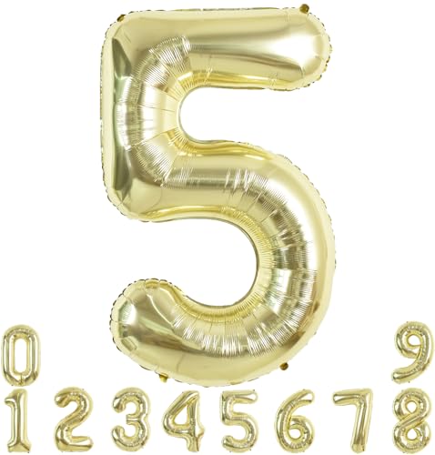 TONIFUL 101,6 cm großer Ballon mit großen Zahlen, 0–9, Partydekoration, Folien-Mylar-Ballon mit großer Zahl 5, für Geburtstagsparty, Hochzeit, Brautparty, Verlobung, Abschlussfeiern, Jahrestag von TONIFUL
