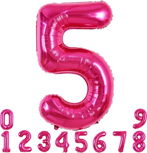 TONIFUL 101,6 cm großer Zahlenballon 0–9, Geburtstagsparty-Dekorationen, Folienballon mit großen Zahlen 5, für Geburtstagsparty, Hochzeit, Brautparty, Verlobung, Abschlussfeiern, Jahrestag von TONIFUL