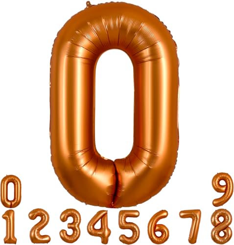 TONIFUL 101,6 cm großer orangefarbener Ballon mit großen Zahlen 0–9, Geburtstagsparty-Dekorationen, große Zahl 0, Folienballon Digital 0, für Geburtstagsparty, Hochzeit, Brautparty, Verlobung, von TONIFUL
