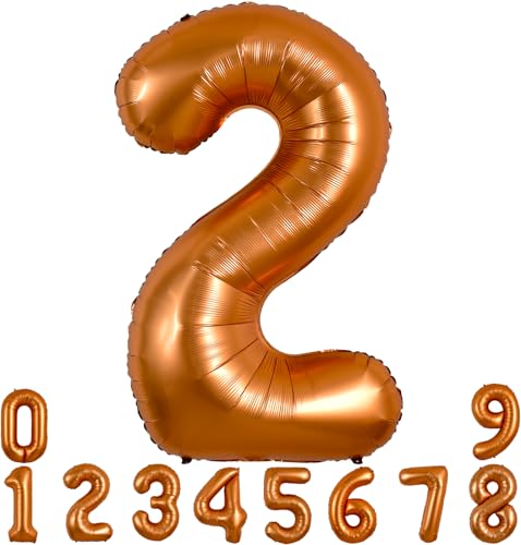 TONIFUL 101,6 cm großer orangefarbener Ballon mit großen Zahlen 0–9 Geburtstagsparty-Dekorationen, große Zahl 2, Folienballon Digital 2 für Geburtstagsparty, Hochzeit, Brautparty, Verlobung, von TONIFUL