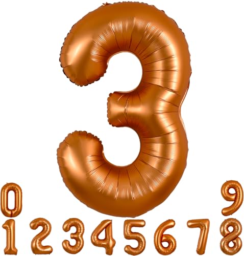 TONIFUL 101,6 cm großer orangefarbener Ballon mit großen Zahlen 0–9 Geburtstagsparty-Dekorationen, große Zahl 3, Folienballon Digital 3 für Geburtstagsparty, Hochzeit, Brautparty, Verlobung, von TONIFUL