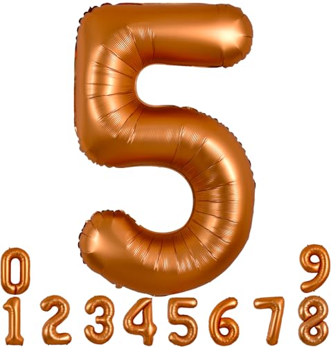 TONIFUL 101,6 cm großer orangefarbener Ballon mit großen Zahlen 0–9 Geburtstagsparty-Dekorationen, große Zahl 5, Folienballon Digital 5, für Geburtstagsparty, Hochzeit, Brautparty, Verlobung, von TONIFUL