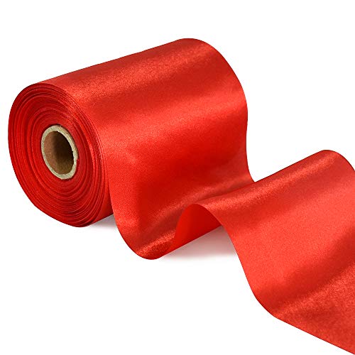 TONIFUL 10cm x 10M rotes ​Band breit geschenkband große Schleife Satinband für Auto Bogen Große Eröffnungszeremonie Schleifen Dach- und Außendekoration Partydekoration Stuhl Hochzeit Der Valentinstag von TONIFUL