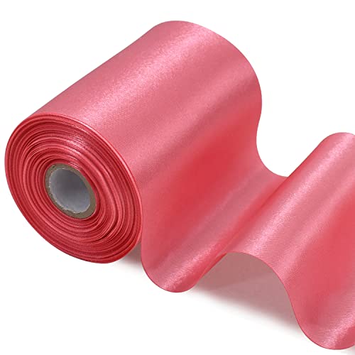 TONIFUL 10cm x 20M Pfirsichrot Rosa ​Band breit geschenkband große Schleife Satinband für Auto Bogen Große Eröffnungszeremonie Schleifen Dach- und Außendekoration Stuhl Hochzeit Der Valentinstag von TONIFUL