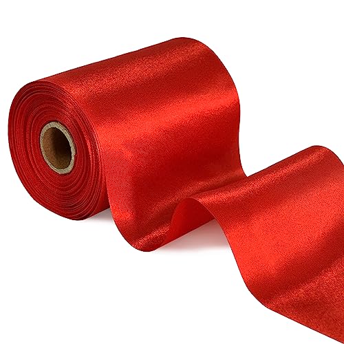 TONIFUL 10cm x 20M rotes ​band breit geschenkband große schleife satinband für auto Bogen Eröffnungszeremonie Schleifen Dach- und Außendekoration Partydekoration Stuhl Hochzeit Der Valentinstag von TONIFUL