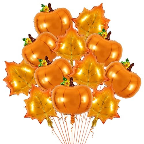 TONIFUL 12 Stück Herbst-Ballon-Dekorationen, große Ahornblatt-Luftballons, große Kürbis-Folienballons für Thanksgiving, Zuhause, Festival, Dekoration, Herbsterntebedarf von TONIFUL