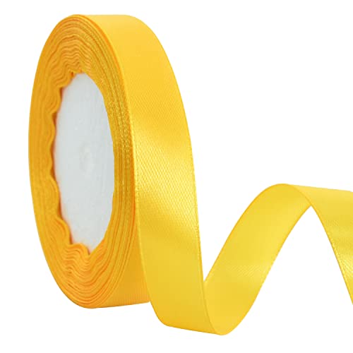 TONIFUL 15 mm x 22 m goldgelbes Satinband, breit, solides Stoffband für Hochzeit, Auto, Zeremonie, große Eröffnung, Stuhlschärpe, Haare, Nähen, Basteln, Geschenkverpackung, Hochzeit, Party-Dekoration von TONIFUL