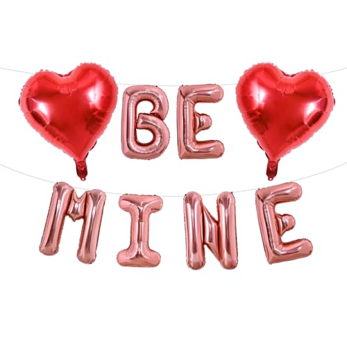 TONIFUL 16 Zoll Rose Gold Be Mine Buchstaben Ballons Valentinstag Folie Alphabet Ballons Banner Herz Ballons für Romantische Valentinstag Hochzeit Brautdusche Jahrestag Verlobung Party Supplies von TONIFUL