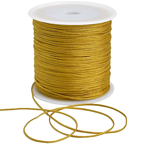 TONIFUL 1mm x 100 Yards Gold Nylon Cord Satin String for Bracelet Jewelry Making Rattail Macrame Waxed Trim Cord Necklace Bulk Beading Thread Kumihimo Chinese Knot Craft von TONIFUL