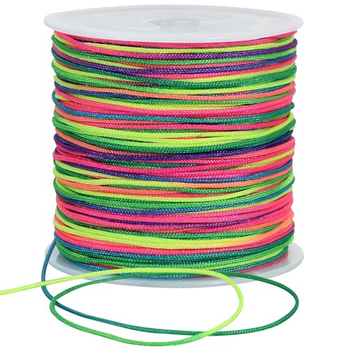 TONIFUL 1mm x 70m Regenbogen, Nylonschnur Satinschnur für Armbänder Schmuckherstellung Rattail Makramee gewachste Bordüre Kordel Halskette Bulk Perlenfaden Kumihimo Chinesischer Knoten Handwerk von TONIFUL