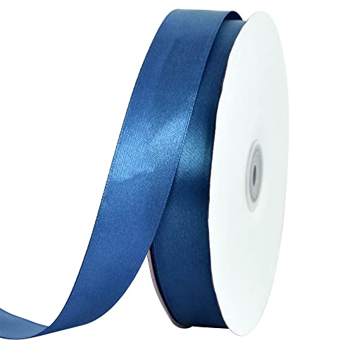 TONIFUL Satinband, dünnes, einfarbiges Satinband für Geschenkverpackungen, Basteln, Haarschleifen, Hochzeitsdekoration, Einladungskarten, Blumensträuße, 2,5 cm x 91,4 m, Dunkelblau von TONIFUL