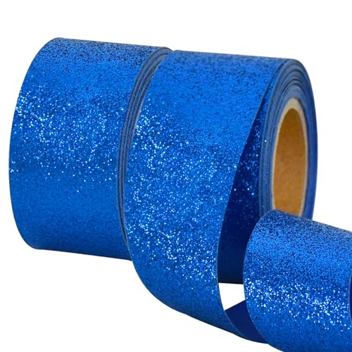 TONIFUL 2 Rollen 3,8 cm Perlglanz-Glitzerband, blau, funkelndes Metallic-Band Rolle für Weihnachtsfeierdekorationen, DIY Handwerk Geschenkverpackungen Ornamente Partyzubehör (9,1 m/Rolle) von TONIFUL