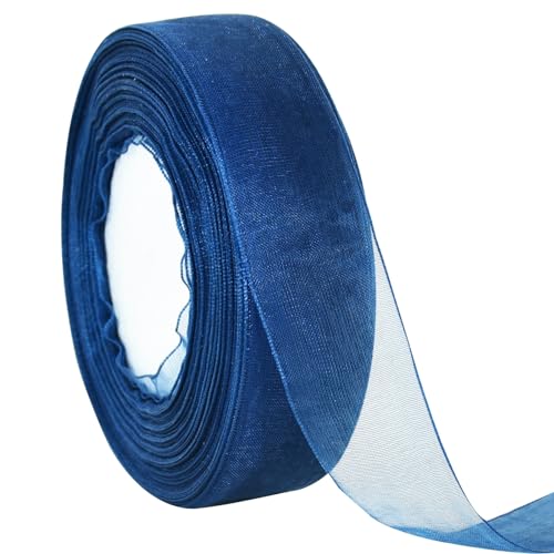 TONIFUL 2.5cm Breite Marineblaue durchsichtige Chiffon Bänder, Organza Band für Hochzeit Weihnachtsdekorationen, Valentinstag Geschenkverpackung, Bögen Herstellung, Blumensträuße Verpackung von TONIFUL