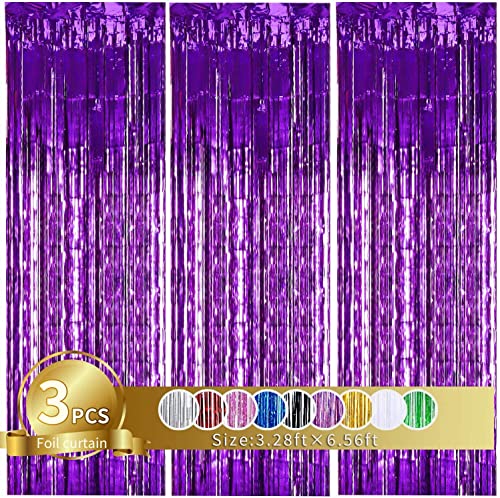 TONIFUL 3 Stück Lila Metallic Lametta Vorhänge,Tinsel Folie Vorhang Folienfransen Vorhang für Hochzeit Verlobung Brautdusche Geburtstag Bachelorette Party Bühnendekor … von TONIFUL