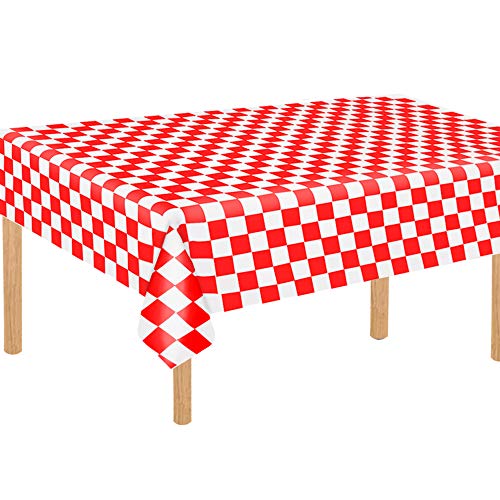 TONIFUL 3 Stück rot-weiß Karierte Kunststoff-Tischdecke, 137 x 274 cm, kariert, rechteckig, Tischdecke für Halloween, Picknick, Party, Urlaub, Abendessen von TONIFUL