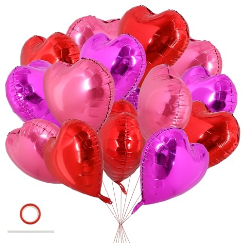 TONIFUL 30 Stück 45,7 cm Rose rote Herzballons Valentinstag Herzform Folie Mylar Ballons Dekoration für romantischen Valentinstag, Hochzeit, Brautparty, Jahrestag, Verlobung, Partyzubehör von TONIFUL