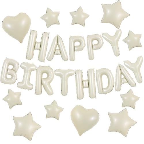 TONIFUL 31 Stück cremeweiße Happy Birthday-Dekorationen, 40,6 cm, Happy Birthdays, Ballonbanner mit Stern-Herz-Luftballons für Männer, Frauen, Erwachsene, Mädchen, Jungen, Kinder, Partyzubehör TONIFUL 31 Stück cremeweiße Happy Birthday-Dekorationen, 40,6 cm, Happy Birthdays, Ballonbanner mit Stern-Herz-Luftballons für Männer, Frauen, Erwachsene, Mädchen, Jungen, Kinder, Partyzubehör von TONIFUL
