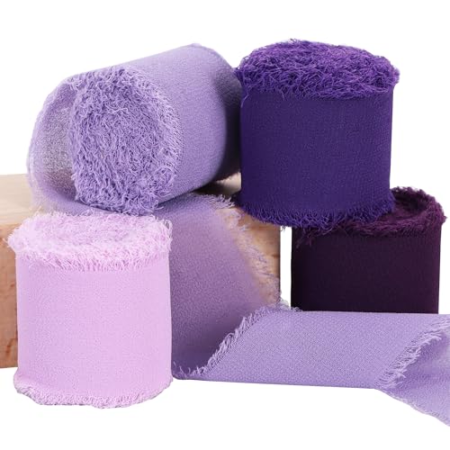 TONIFUL 4 Rollen Drak Purple Set Chiffonband 3,8 cm × 5,5 Meter Band Stoff Seidenband für Geschenkverpackungen Hochzeit Party Dekoration Blumenstrauß Verpackung Schleifen Basteln von TONIFUL