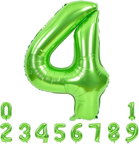 TONIFUL 40 Zoll Nummer Folienballon 0 to 9 in Grüne Helium Zahlenballon Riesenzahl Luftballon Nummer 4 Heliumballons für Geburtstag, Hochzeit, Jubiläum Party Dekoration（Zahl 4） von TONIFUL