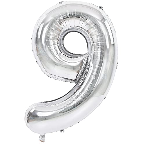 TONIFUL 40 Zoll Nummer Folienballon 0 to 9 in Silberfarbene Helium Zahlenballon Riesenzahl Luftballon Nummer 9 Heliumballons für Geburtstag, Hochzeit, Jubiläum Party Dekoration（Zahl 9） von TONIFUL