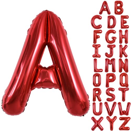 TONIFUL 40 Zoll große leuchtend rote Buchstabenballons A-Z, riesige Heliumfolie großer Buchstabe A Ballon für Geburtstagsfeier Jahrestag Hochzeit Dekoration. von TONIFUL