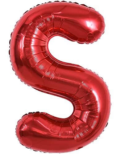 TONIFUL 40 Zoll große leuchtend rote Buchstabenballons A-Z, riesige Heliumfolie großer Buchstabe S Ballon für Geburtstagsfeier Jahrestag Hochzeit Dekoration. von TONIFUL