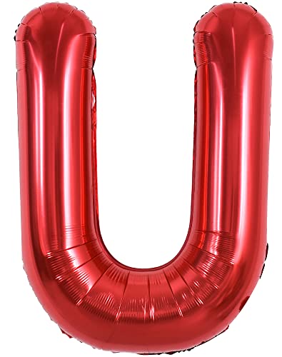 TONIFUL 40 Zoll große leuchtend rote Buchstabenballons A-Z, riesige Heliumfolie großer Buchstabe U Ballon für Geburtstagsfeier Jahrestag Hochzeit Dekoration. von TONIFUL