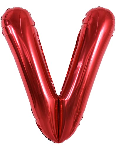 TONIFUL 40 Zoll große leuchtend rote Buchstabenballons A-Z, riesige Heliumfolie großer Buchstabe V Ballon für Geburtstagsfeier Jahrestag Hochzeit Dekoration. von TONIFUL